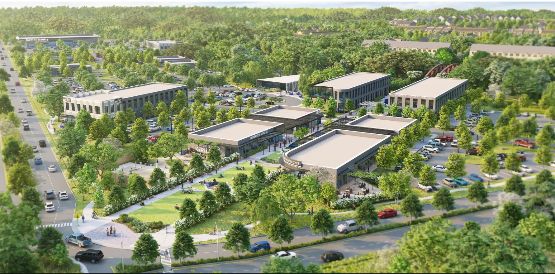 Aerial view of the future Rivulet community and retail plaza
